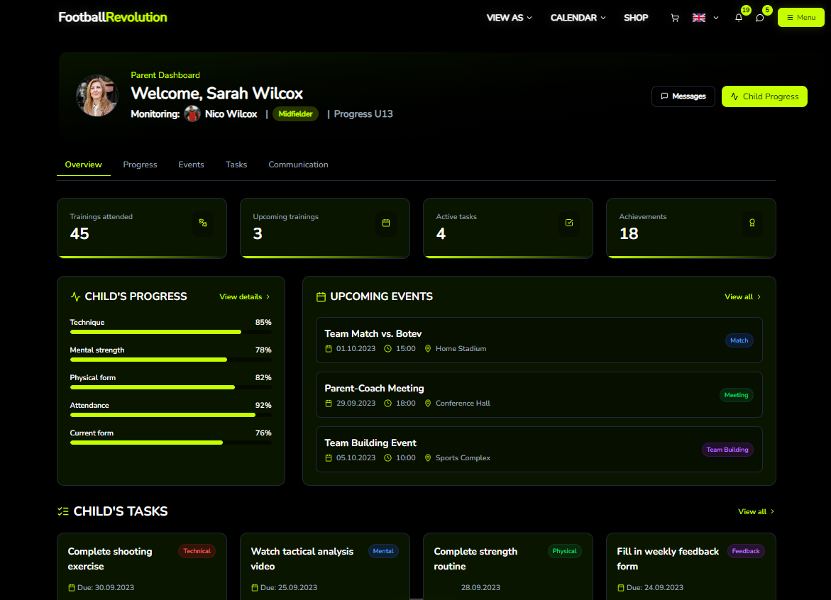 Parent Dashboard Preview
