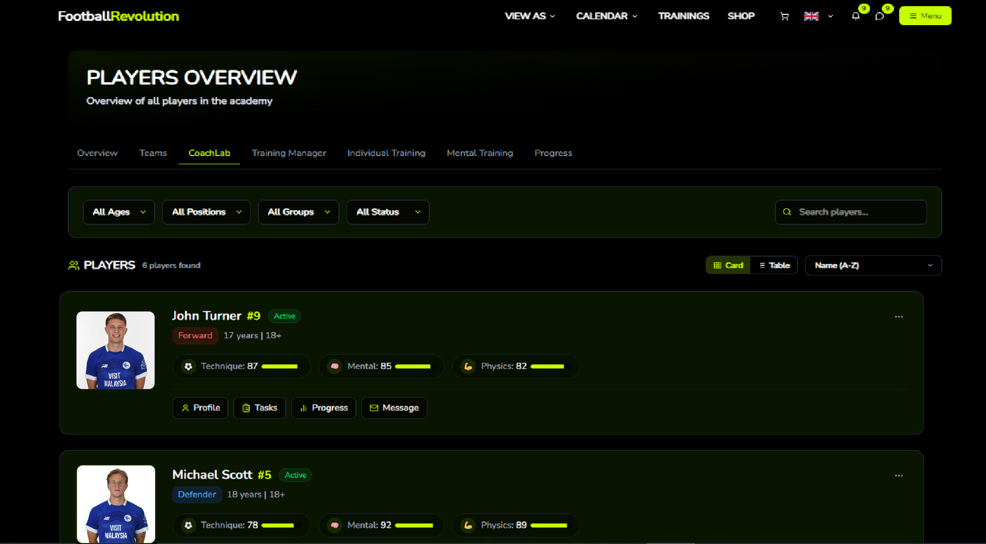 Coach Dashboard Interface