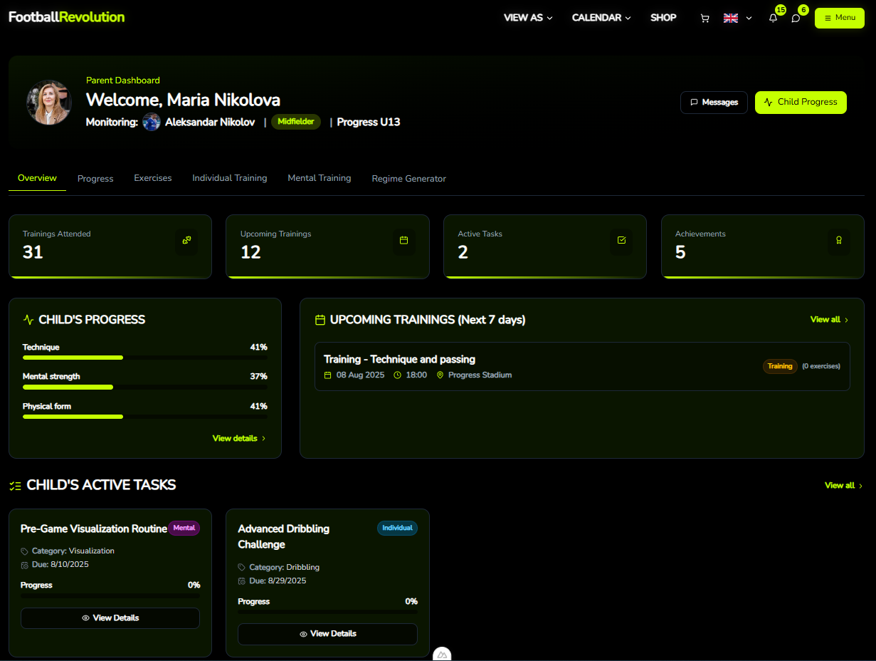 Parent Dashboard Interface