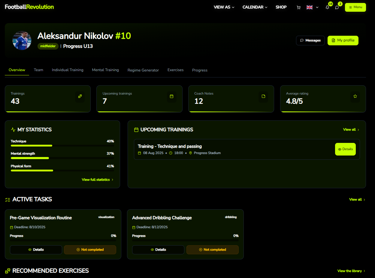 Player Dashboard Interface